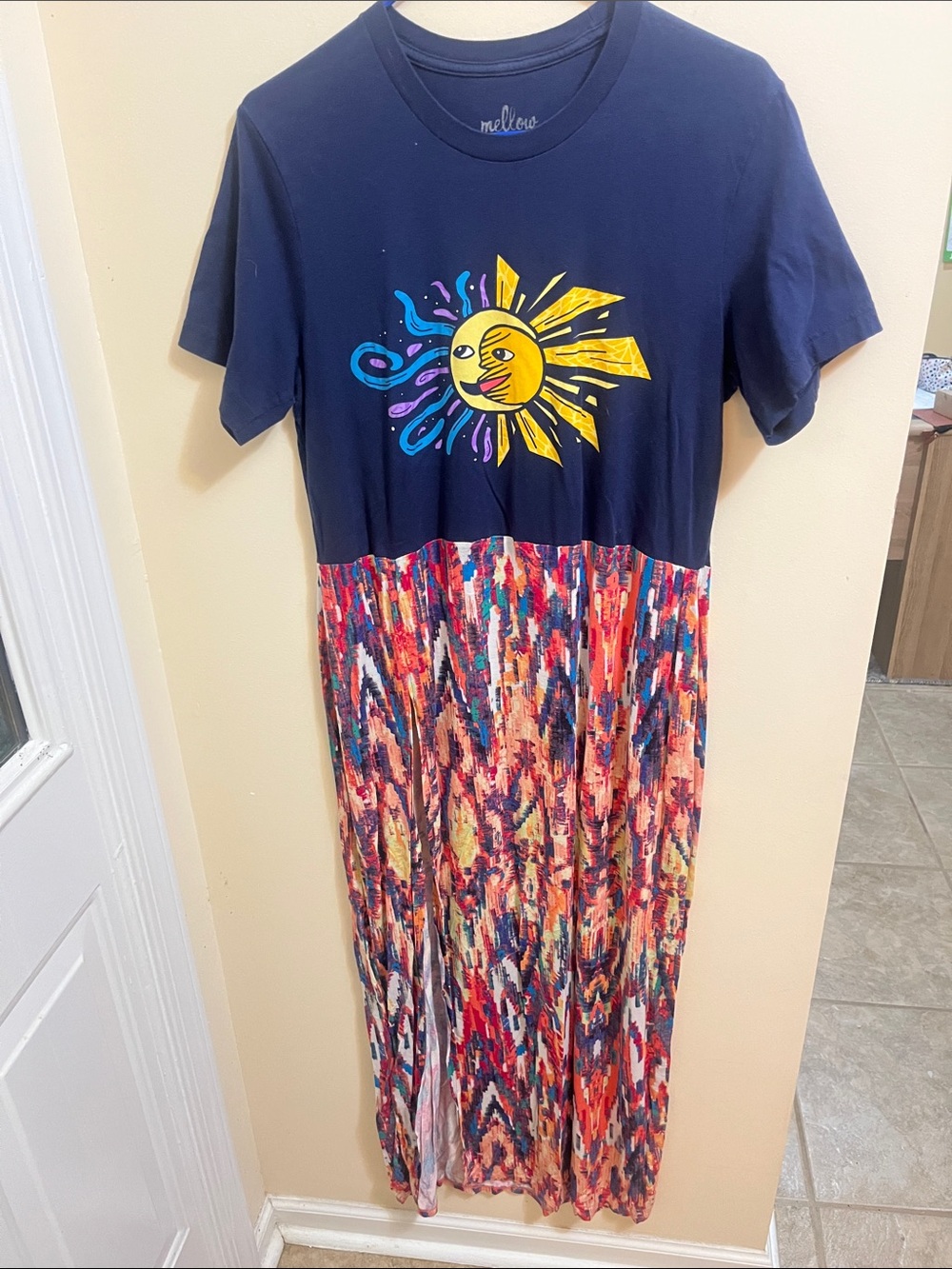 Navy Graphic Sun Maxi Dress with Colorful Accents